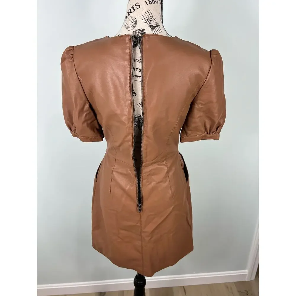 Cupcake & Cashmere Maggie Dress Brown Faux Leather Mini Dress with pockets - Picture 12 of 16